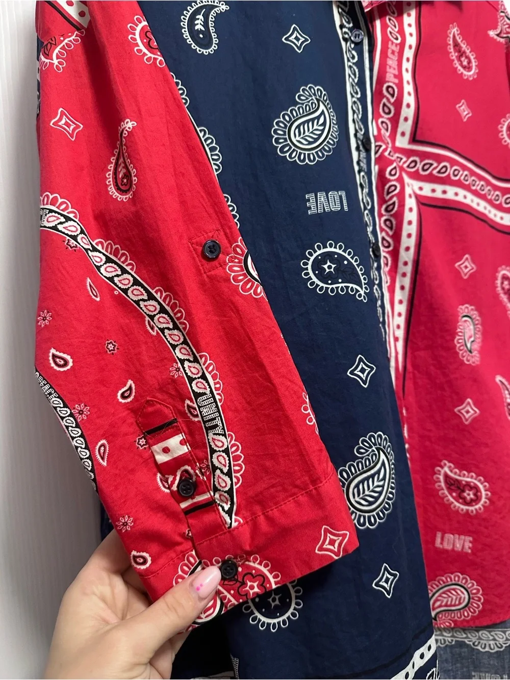 H&M Red and Navy Bandana Patchwork Shirt - Picture 2 of 3